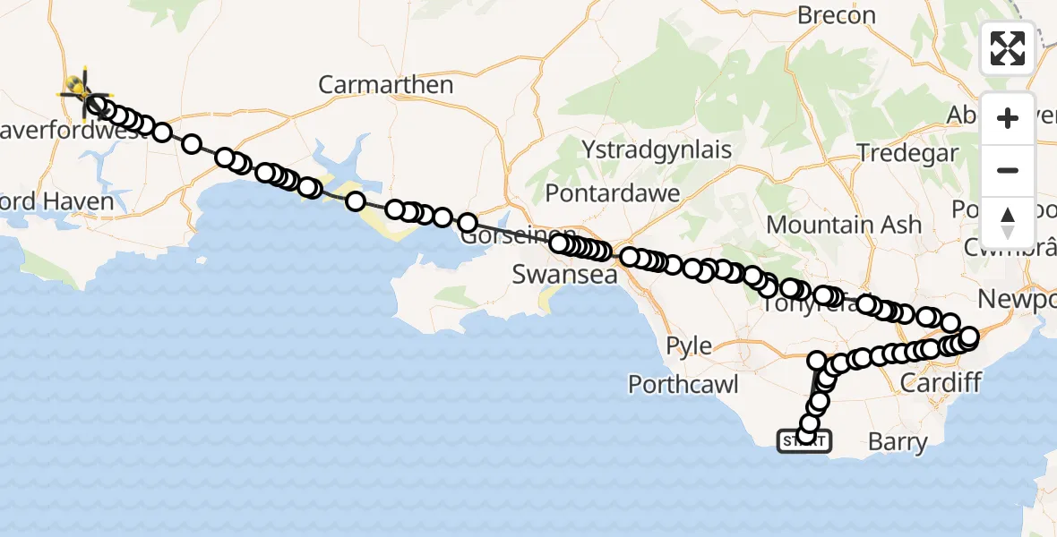 Flight route Police Helicopter Boverton - Rudbaxton, 28 May 2026, 19:09