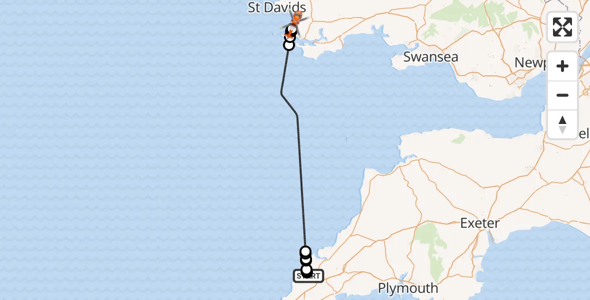 Flight route Coastguard Helicopter Cornwall Airport Newquay - Little Haven, 28 May 2026, 19:12