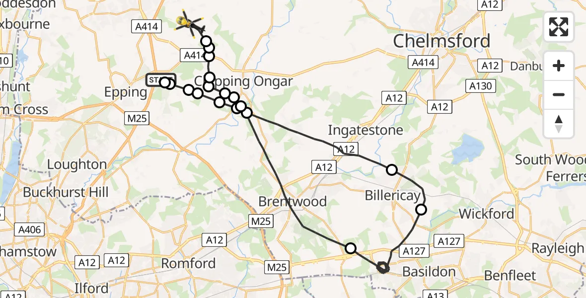 Flight route Police Helicopter Coopersale - Magdalen Laver, 28 May 2026, 19:14