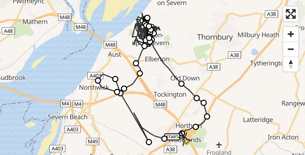 Flight route Police Helicopter Almondsbury Helicopter Base - Woodlands, 28 May 2026, 19:20