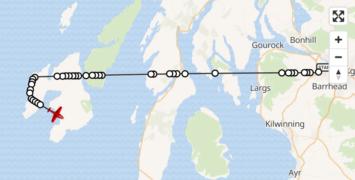 Flight route Air Ambulance Aircraft Glasgow Airport - Inner Seas, 28 May 2026, 19:28