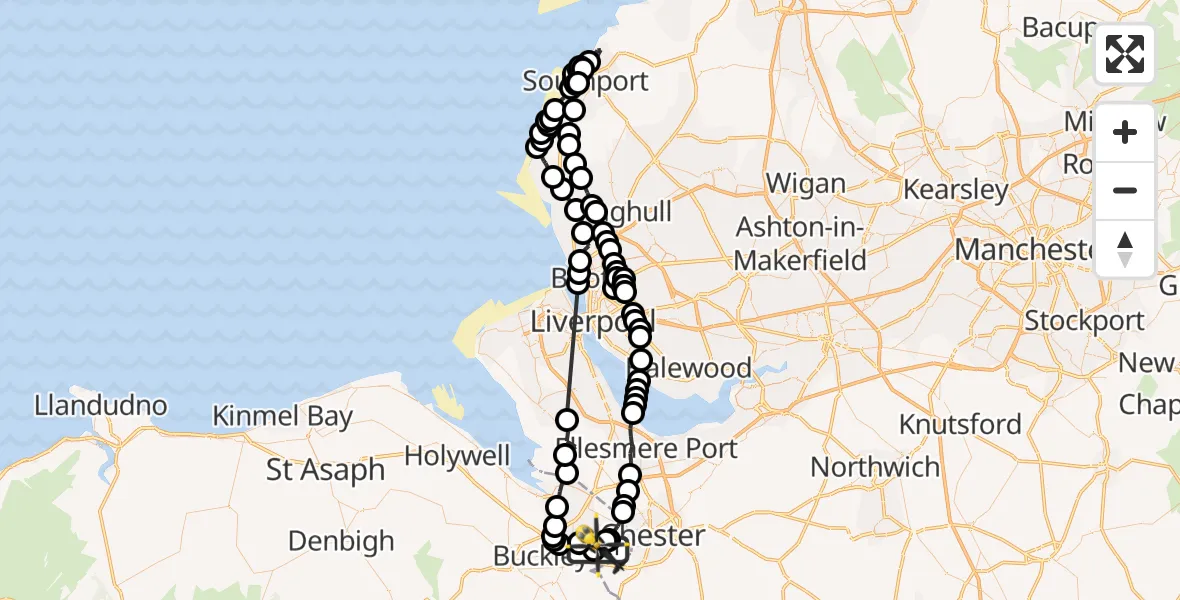 Flight route Police Helicopter Hawarden Airport - Hawarden Airport, 28 May 2026, 19:30