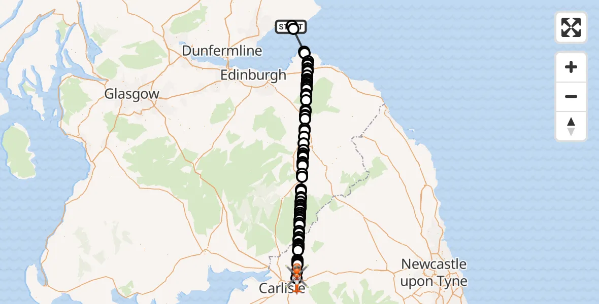 Flight route Coastguard Helicopter Colinsburgh - Carlisle Lake District Airport, 28 May 2026, 19:47