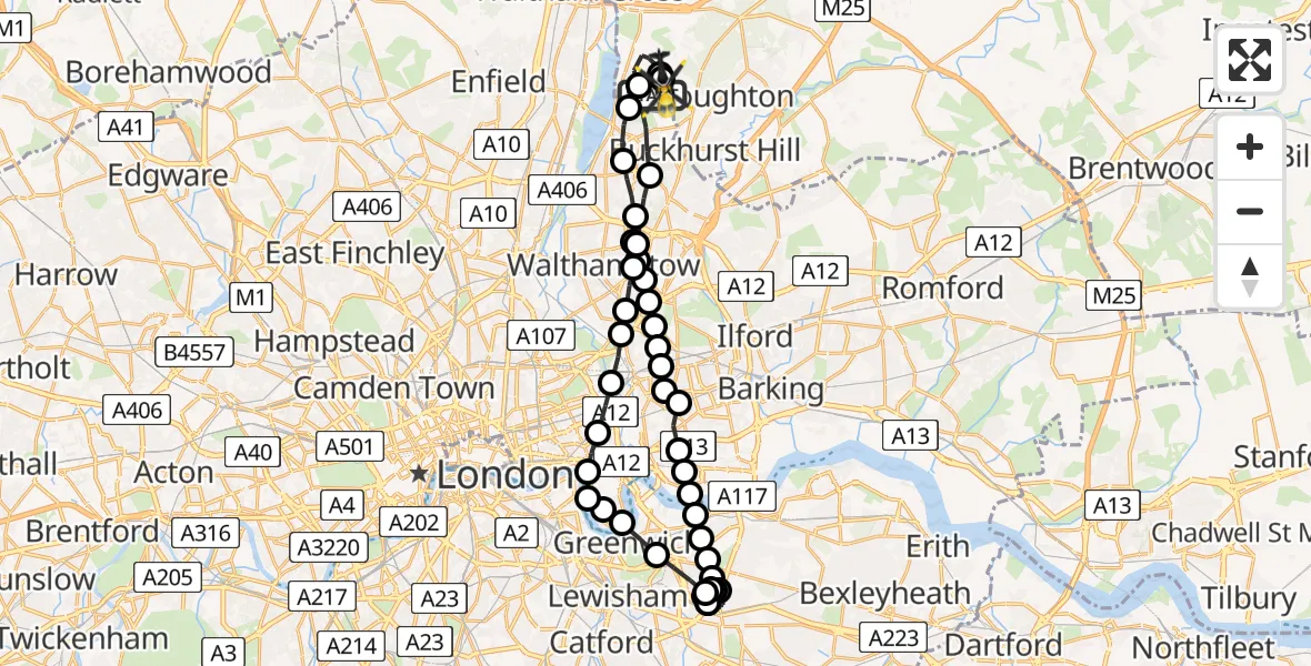Flight route Police Helicopter Sewardstonebury - Sewardstonebury, 28 May 2026, 20:15