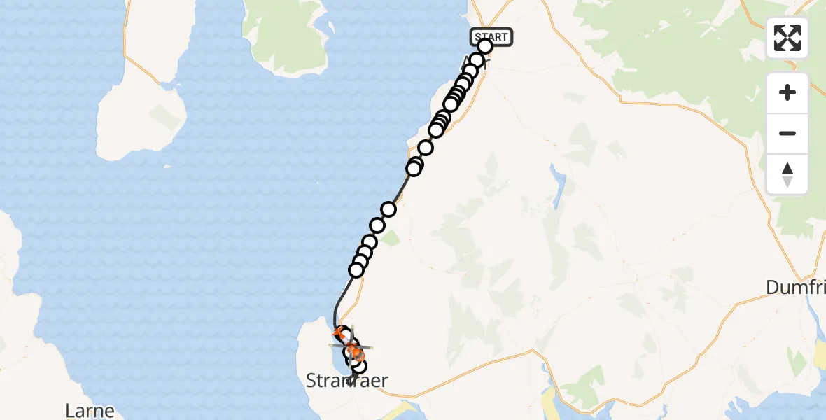 Flight route Coastguard Helicopter Glasgow Prestwick Airport - Cairnryan, 28 May 2026, 20:19