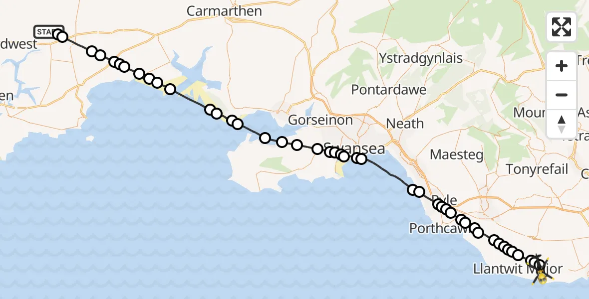 Flight route Police Helicopter Llawhaden - MOD St Athan, 28 May 2026, 20:50