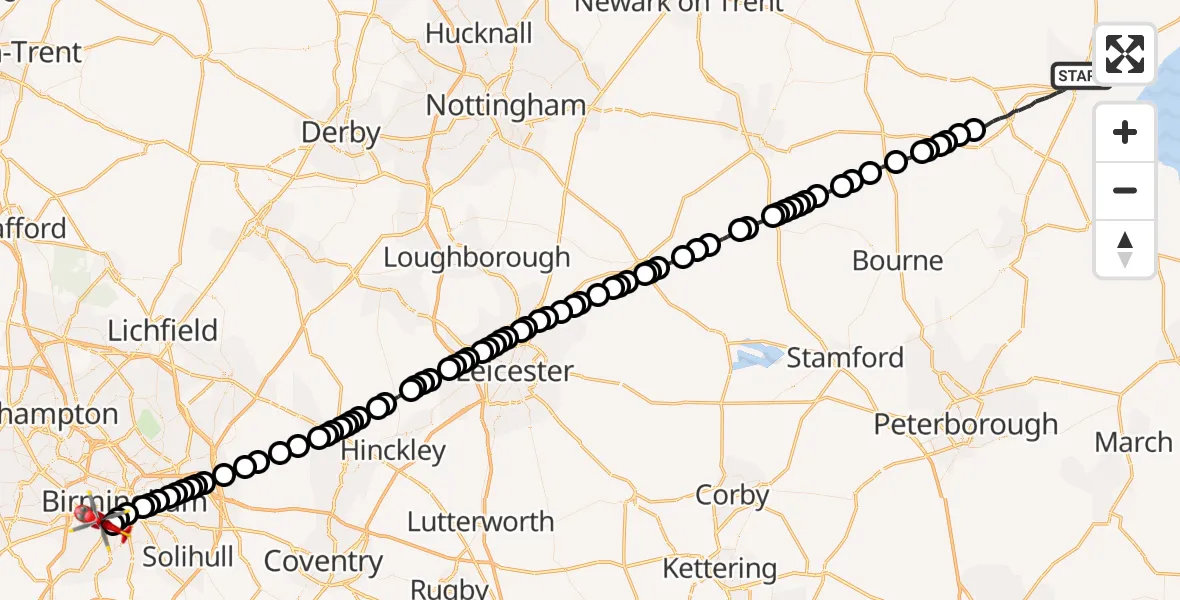 Flight route Air Ambulance Helicopter Boston - Metchley, 28 May 2026, 20:56