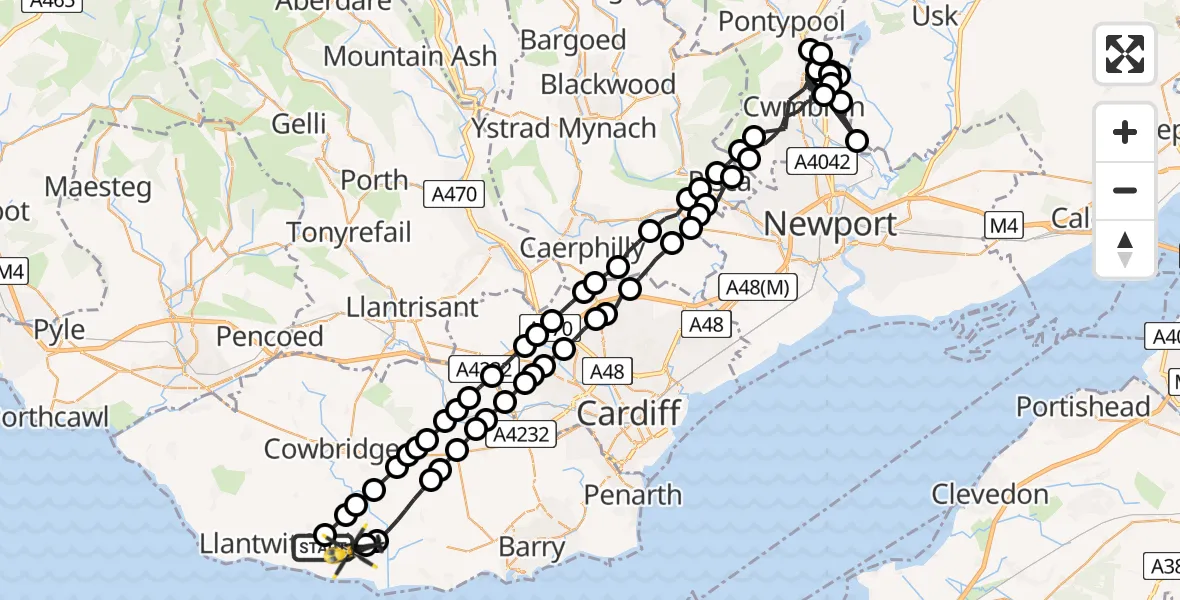 Flight route Police Helicopter Boverton - MOD St Athan, 28 May 2026, 21:23