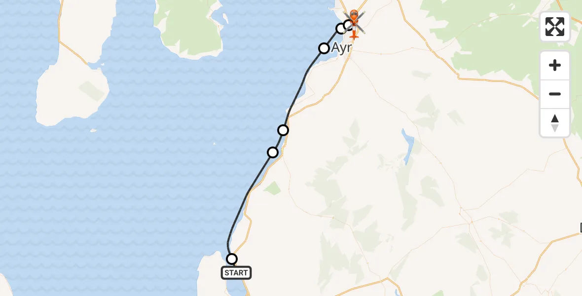 Flight route Coastguard Helicopter Cairnryan - Glasgow Prestwick Airport, 28 May 2026, 21:36
