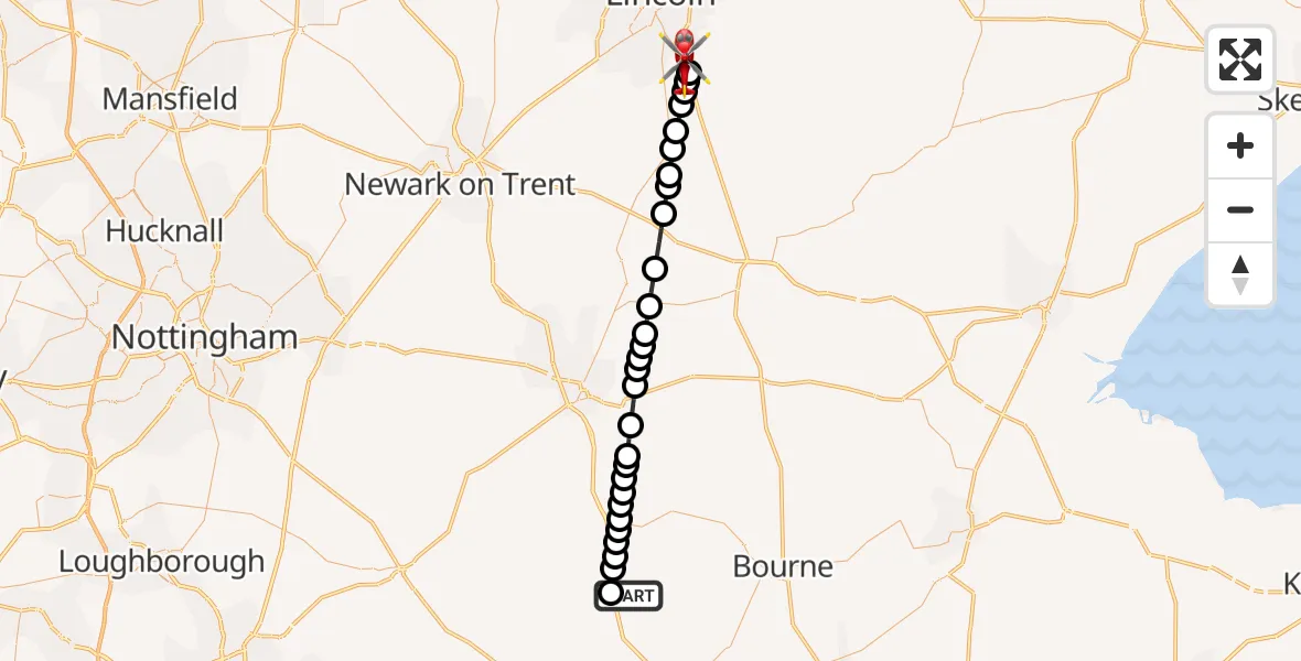Flight route Air Ambulance Helicopter Stretton - North Kesteven, 28 May 2026, 21:38