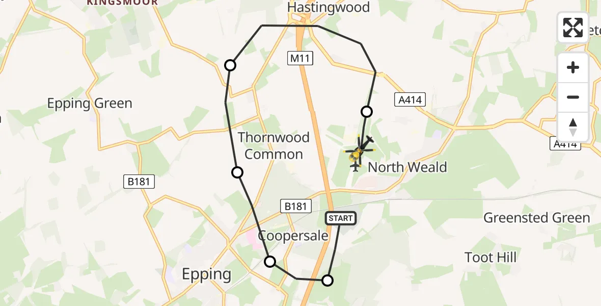 Flight route Police Helicopter Coopersale - North Weald Airfield, 28 May 2026, 21:46