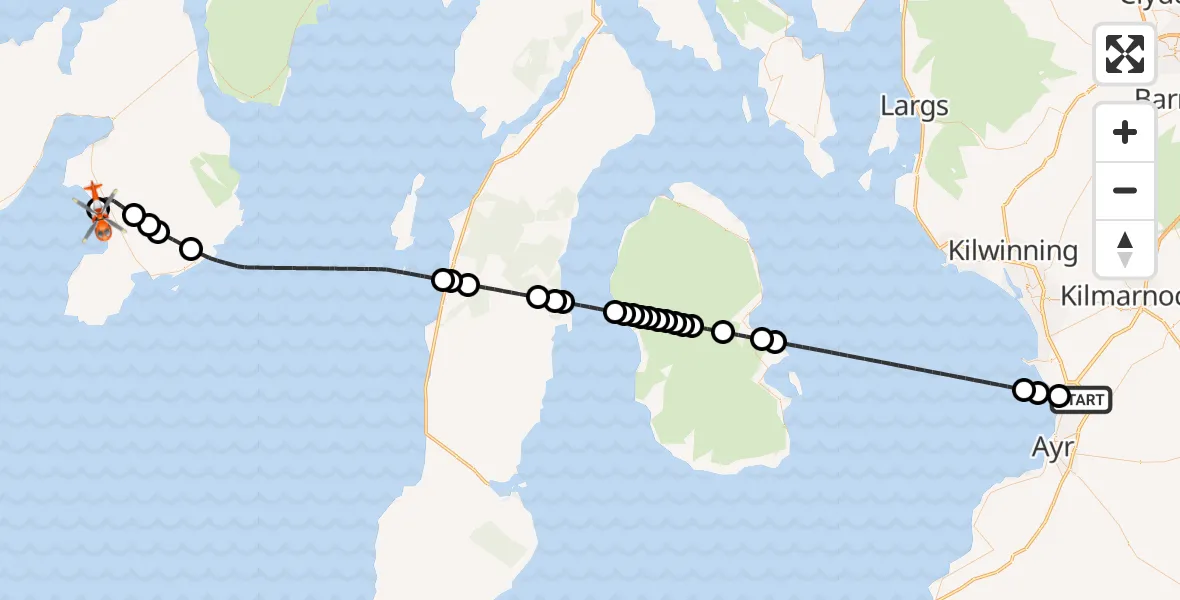 Flight route Coastguard Helicopter Glasgow Prestwick Airport - Argyll and Bute, 28 May 2026, 22:07
