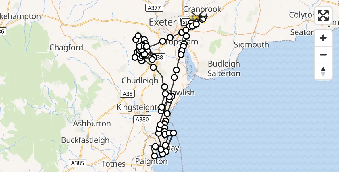 Flight route Police Helicopter Clyst St Mary - Exeter International Airport, 28 May 2026, 22:09