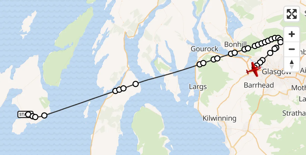 Flight route Air Ambulance Aircraft Glenegedale - Glasgow Airport, 28 May 2026, 22:31