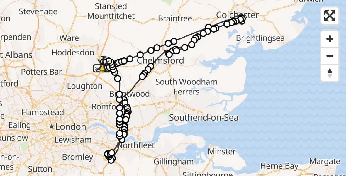 Flight route Police Helicopter North Weald Airfield - North Weald Airfield, 28 May 2026, 22:58