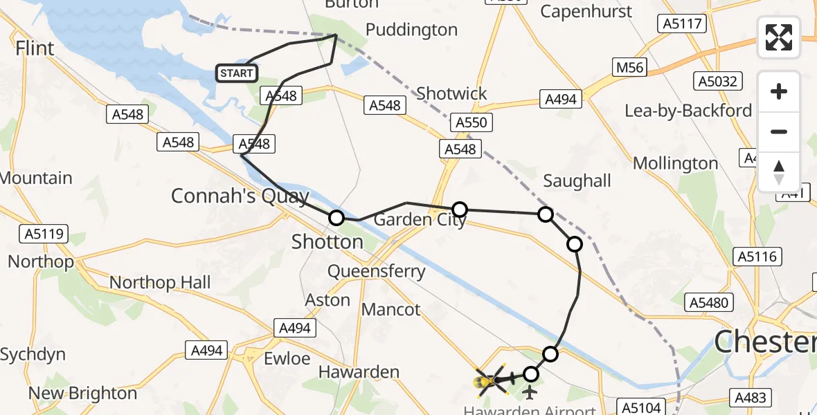 Flight route Police Helicopter Connah's Quay - Saltney Ferry, 28 May 2026, 23:12
