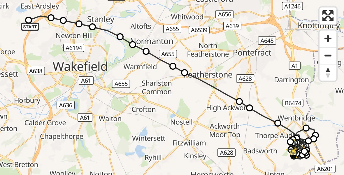 Flight route Police Helicopter East Ardsley - Walton Wood Airfield, 28 May 2026, 23:25