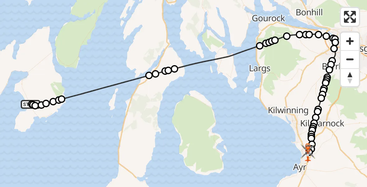 Flight route Coastguard Helicopter Glenegedale - Glasgow Prestwick Airport, 28 May 2026, 23:33