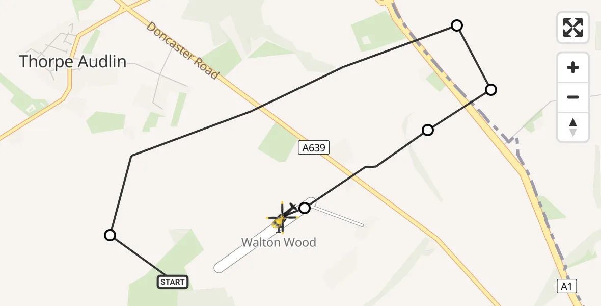 Flight route Police Helicopter North Elmsall - Walton Wood Airfield, 28 May 2026, 23:49