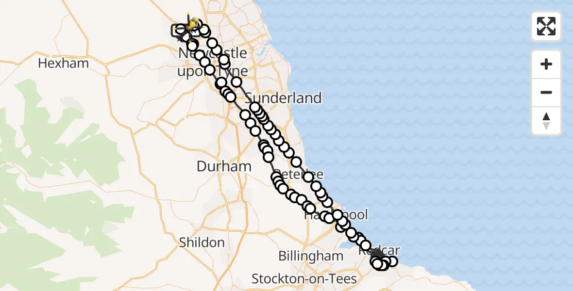 Flight route Police Helicopter Newcastle International Airport - Newcastle International Airport, 29 May 2026, 00:57