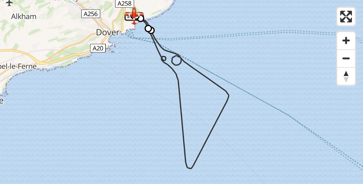 Flight route Coastguard Drone Langdon Battery Heliport - Swingate Airfield, 29 May 2026, 02:03