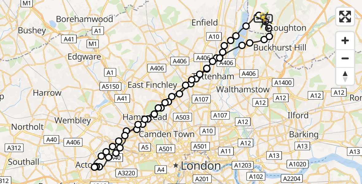 Flight route Police Helicopter Metropolitan Police Air Support Unit Lippitts Hill - Metropolitan Police Air Support Unit Lippitts Hill, 29 May 2026, 02:40