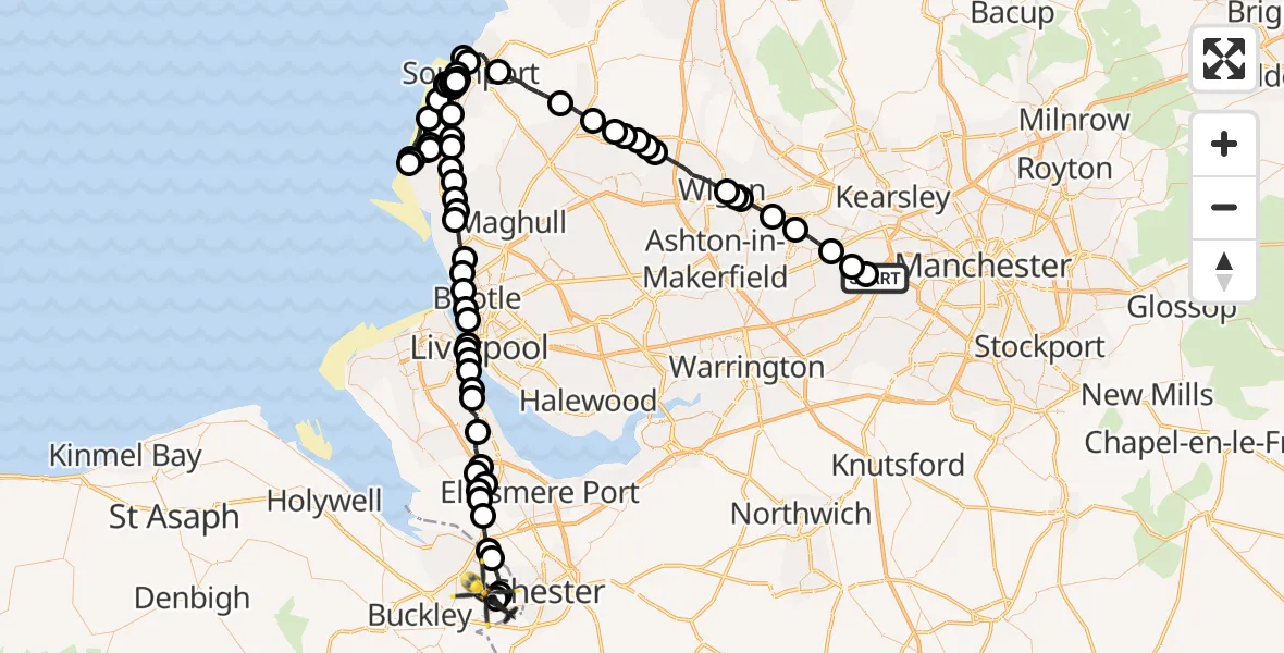 Flight route Police Helicopter Irlam - Hawarden Airport, 29 May 2026, 02:48