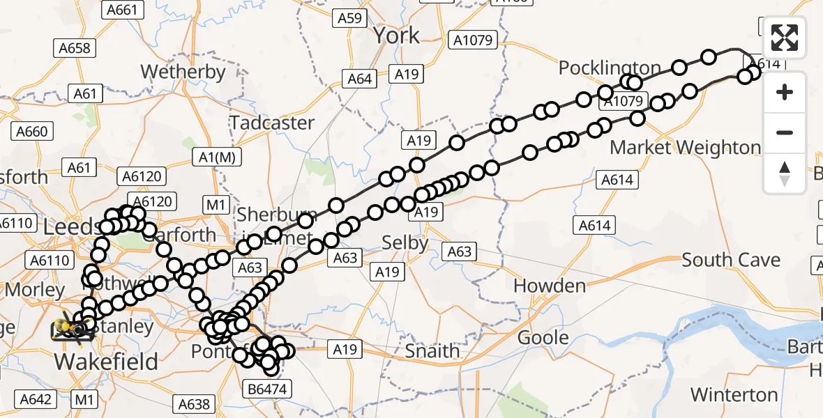 Flight route Police Helicopter East Ardsley - Brandy Carr, 29 May 2026, 04:17
