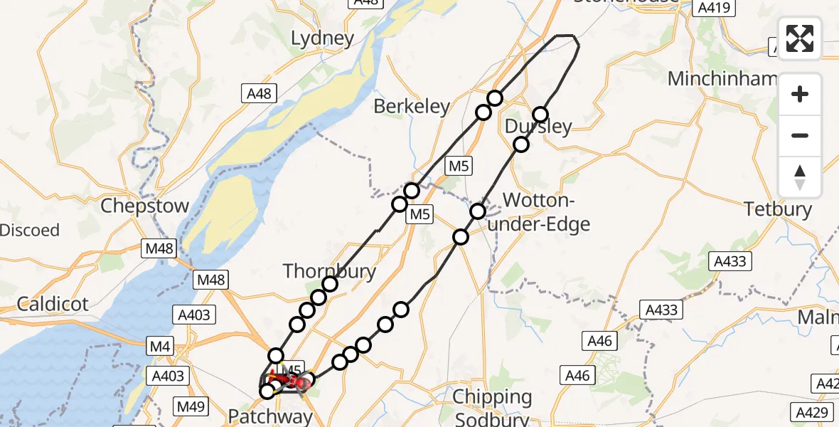 Flight route Air Ambulance Helicopter Almondsbury Helicopter Base - Almondsbury Helicopter Base, 29 May 2026, 07:36