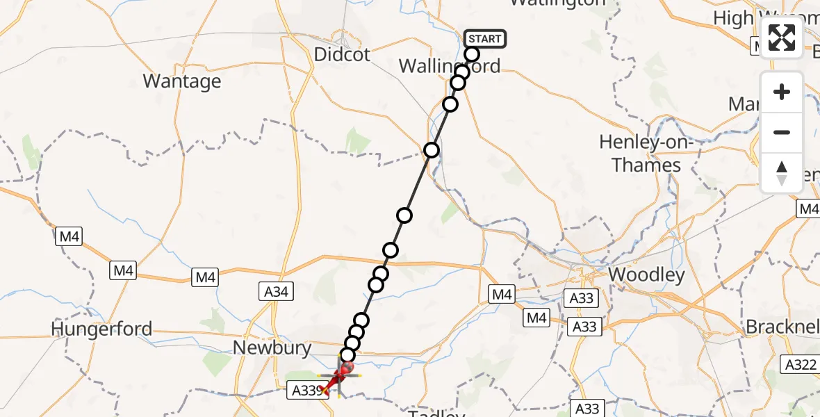 Flight route Air Ambulance Helicopter RAF Benson - Thatcham, 29 May 2026, 07:55
