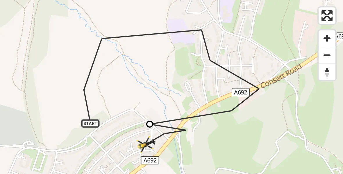 Flight route Police Helicopter Consett - Castleside, 29 May 2026, 09:18