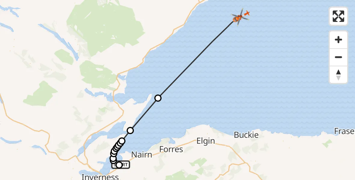 Flight route Coastguard Helicopter Inverness Airport - North Sea, 29 May 2026, 09:21