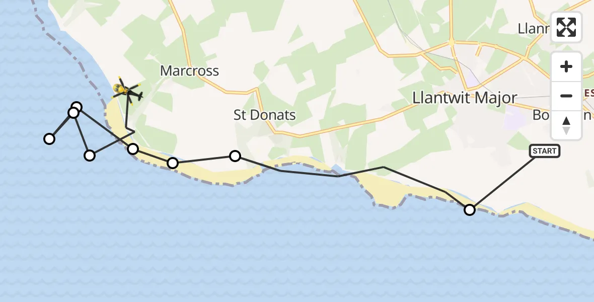 Flight route Police Helicopter Boverton - Marcross, 29 May 2026, 09:35