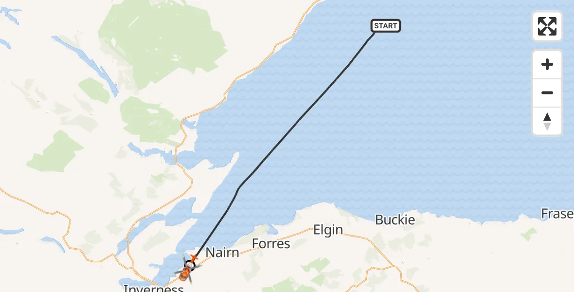 Flight route Coastguard Helicopter North Sea - Inverness Airport, 29 May 2026, 09:45