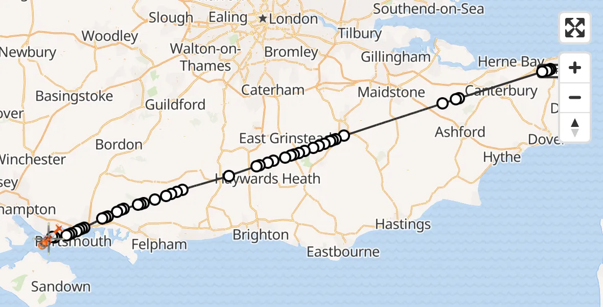 Flight route Coastguard Helicopter Manston Airport - Solent Airport, 29 May 2026, 10:22