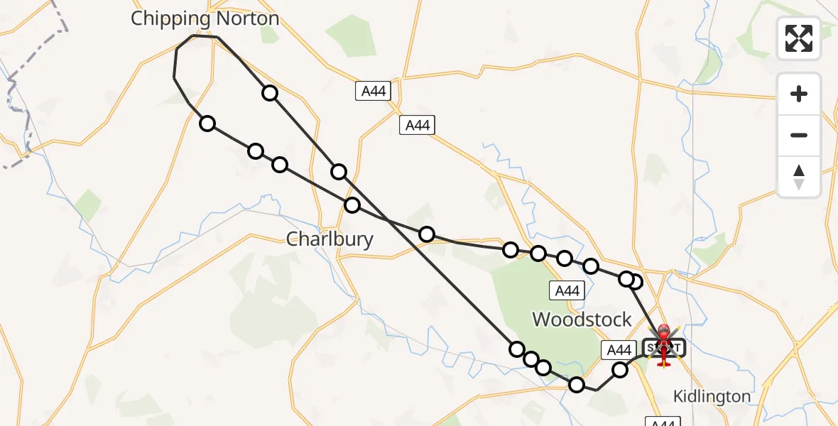 Flight route Air Ambulance Helicopter London Oxford Airport - London Oxford Airport, 29 May 2026, 10:33
