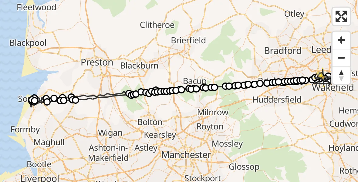 Flight route Police Helicopter East Ardsley - Brandy Carr, 29 May 2026, 10:36