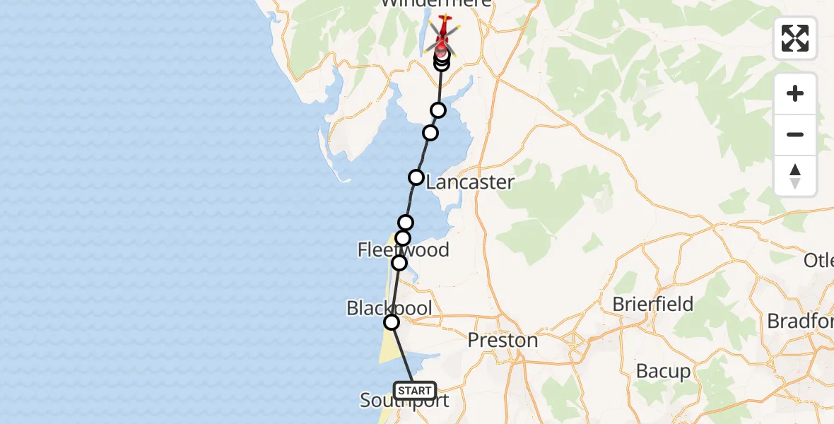 Flight route Air Ambulance Helicopter Southport - Crosthwaite, 29 May 2026, 10:40