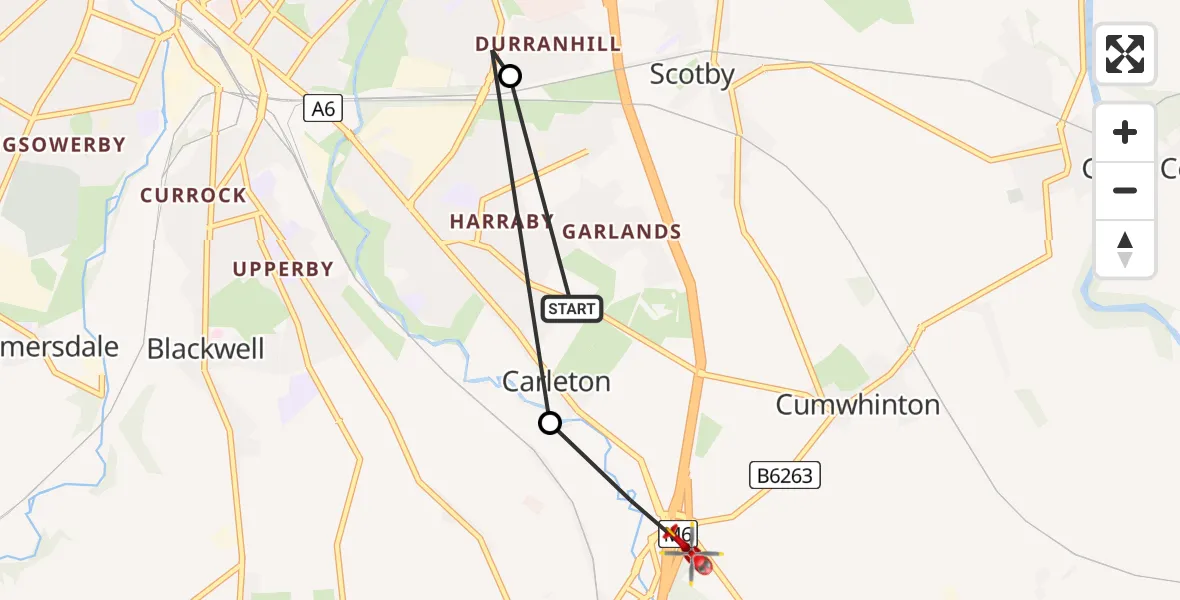 Flight route Air Ambulance Helicopter Carleton - Carleton, 29 May 2026, 10:54