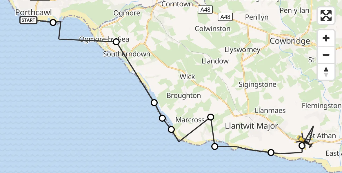 Flight route Police Helicopter Porthcawl - MOD St Athan, 29 May 2026, 10:58