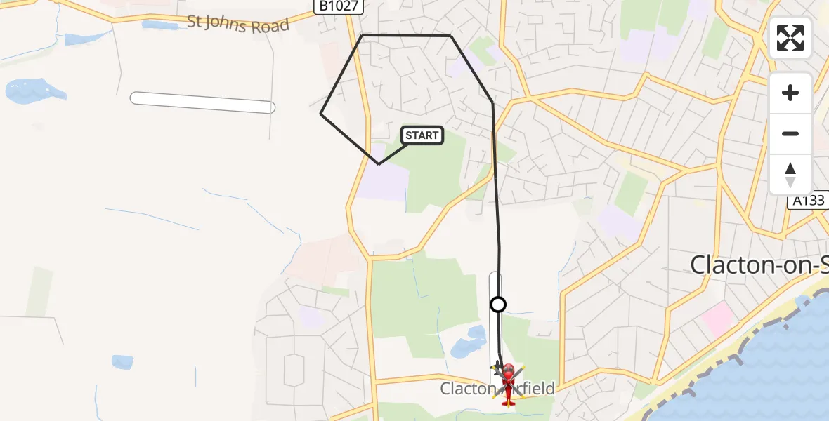 Flight route Air Ambulance Helicopter Clacton-on-Sea - Clacton Airfield, 29 May 2026, 11:09