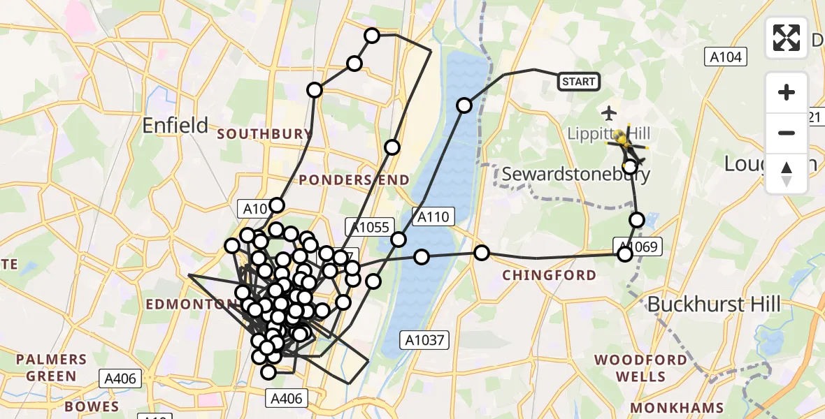 Flight route Police Helicopter Sewardstonebury - Sewardstonebury, 29 May 2026, 11:11