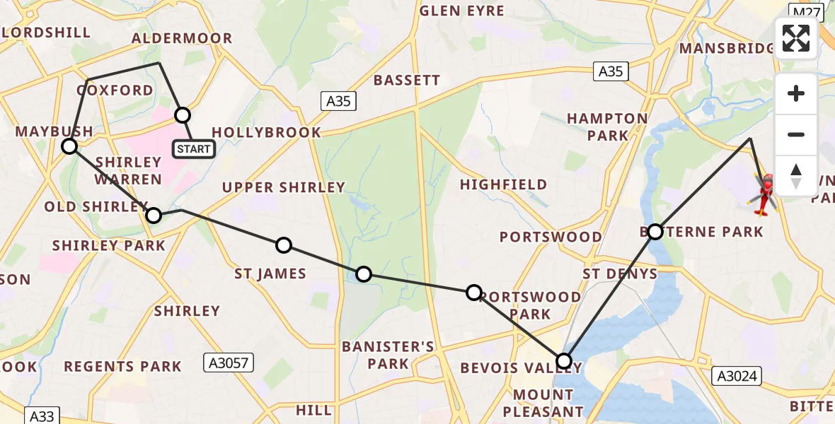 Flight route Air Ambulance Helicopter University Hospital Southampton - Townhill Park, 29 May 2026, 11:11