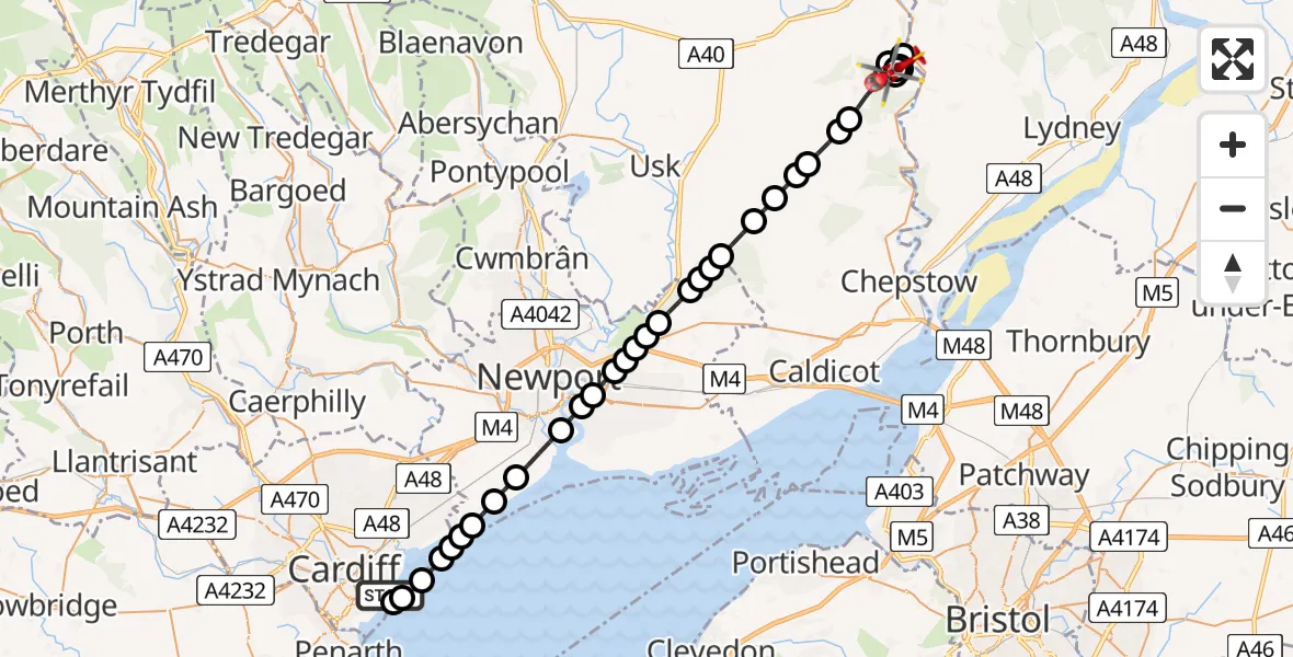 Flight route Air Ambulance Helicopter Cardiff Heliport - The Narth, 29 May 2026, 11:17