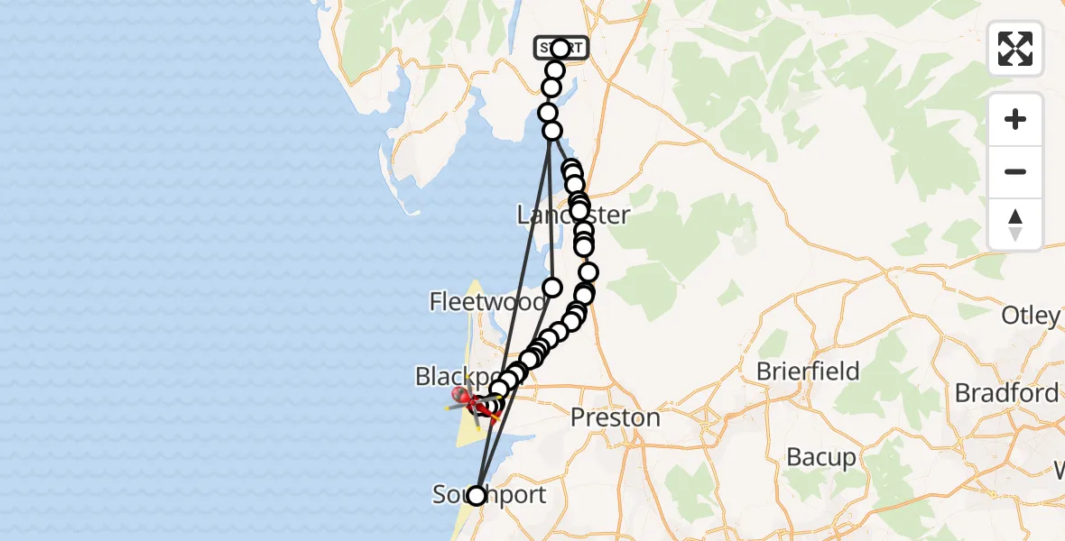 Flight route Air Ambulance Helicopter Crosthwaite - Blackpool Airport, 29 May 2026, 11:29