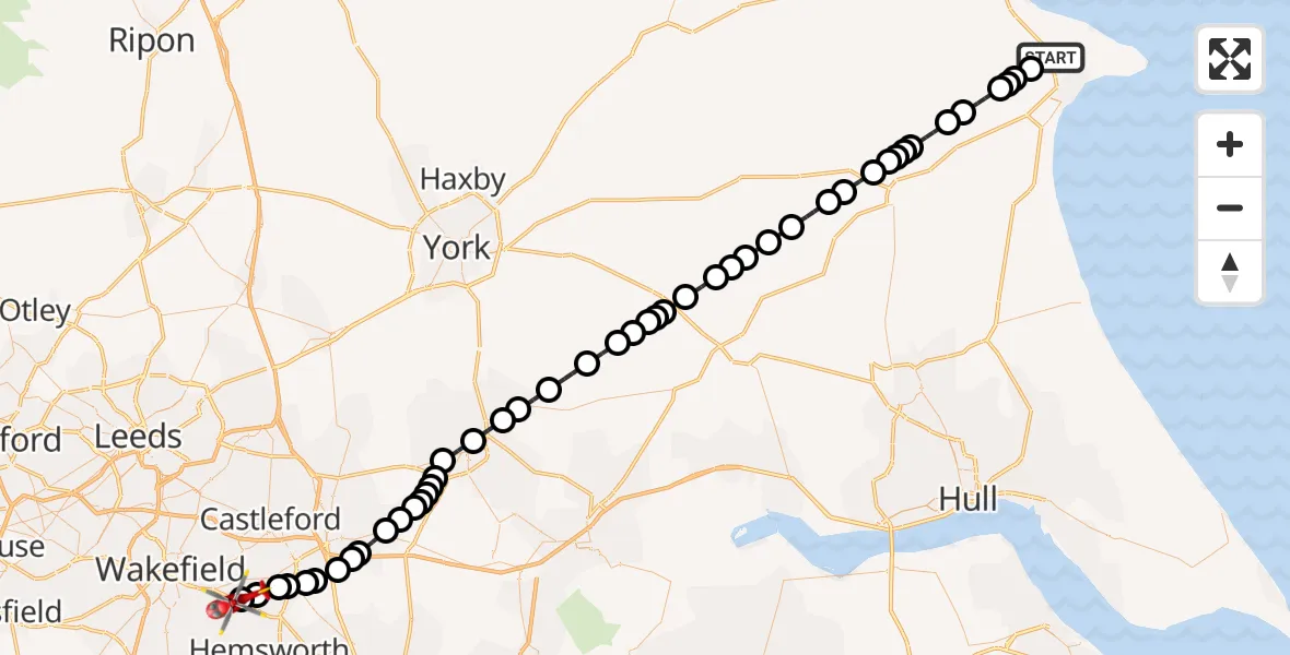Flight route Air Ambulance Helicopter Bridlington - YAA Nostell Helicopter Port, 29 May 2026, 11:41