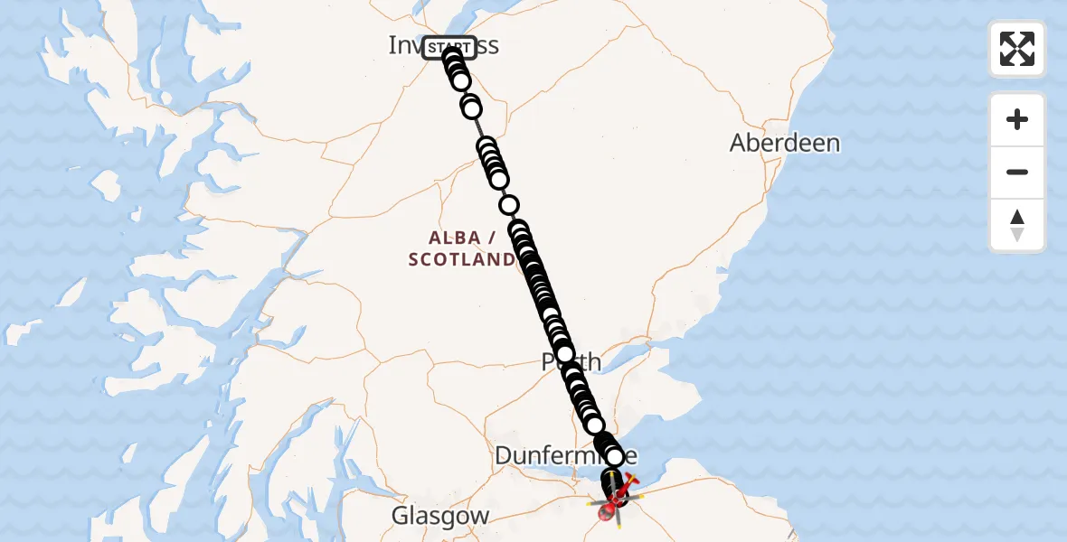 Flight route Air Ambulance Helicopter Inverness - Niddrie, 29 May 2026, 12:02