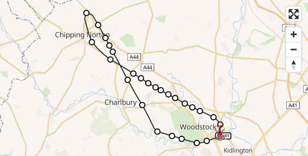 Flight route Air Ambulance Helicopter London Oxford Airport - London Oxford Airport, 29 May 2026, 12:25