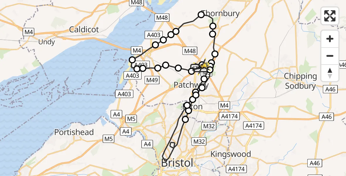 Flight route Police Helicopter Almondsbury Helicopter Base - Almondsbury Helicopter Base, 29 May 2026, 12:44