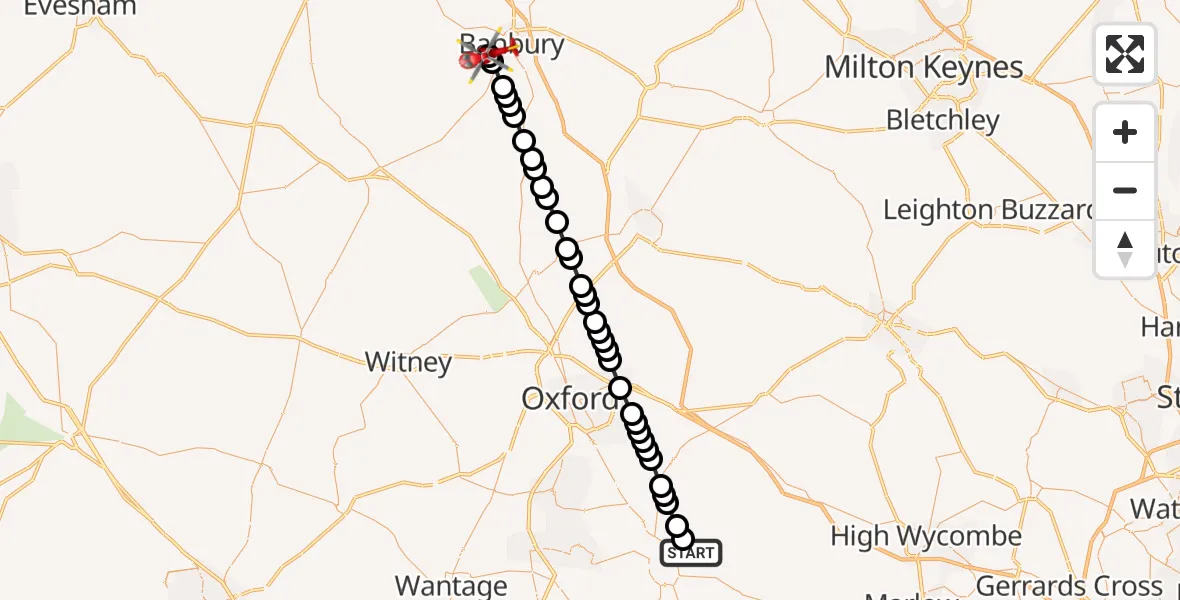 Flight route Air Ambulance Helicopter RAF Benson - Broughton, 29 May 2026, 12:50